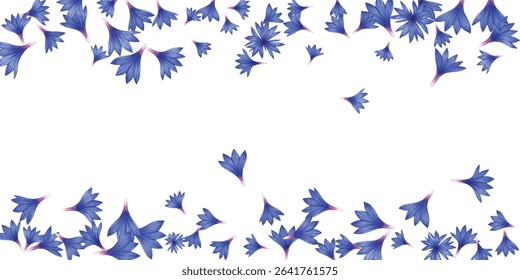 Elegant  floral petals in shades of blue and violet gracefully scattered on white background. Perfect for wedding designs, spring themes, invitations, packaging, and textile patterns.