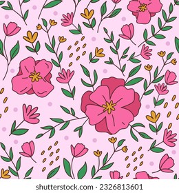 Elegant Floral Pink Seamles Pattern Illustration