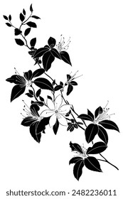 Elegante Blumenpflanze Silhouette: Ein schlichter Stiel mit Blättern und Vollblütenblumen, ideal für Print Designs