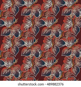Elegant floral red vector seamless pattern background wallpaper illustration with vintage decorative 3d flowers and ornaments.Flowers seamless pattern,Flowers background.Flowers wallpaper
