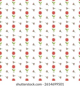 An elegant floral repeating pattern with red and green flowers, perfect for decoration, design, and backgrounds.