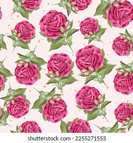 elegant floral roses with green leaves seamless pattern