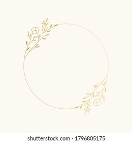 Elegant floral round frame for summer design. Vector hand drawn illustration.
