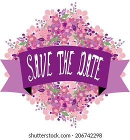 Elegant floral save the date banner, design element. Floral compositions can be used for wedding, baby shower, mothers day, valentines day cards, invitations. Vintage decorative flowers. Floral wreath