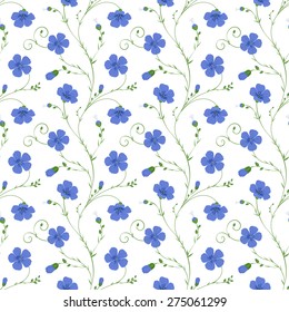 Elegant floral seamless background of flax plant with flowers and buds