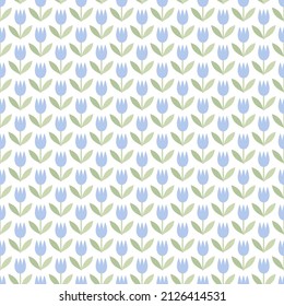Elegant floral seamless background. Pattern with blue blooming flowers on white backdrop. Repeated decorative design. Vector illustration. 