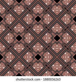 Elegante estampado floral sin costura. Fondo vector árabe. Hermosos adornos de Damask. Repetir el fondo ornamental.  Flores antiguas, hojas, rhombus. Diseño simétrico ornamental para tela, impresiones.