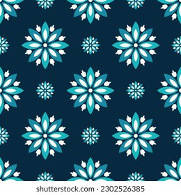 Elegant floral seamless pattern. Art flowers formed by geometric shapes lined up in rows on a dark background. Vector.