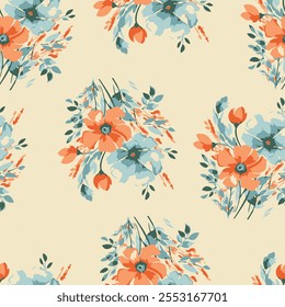 Elegant floral, seamless pattern, beige background, abstract, illustration, endless, all over print to use textile, fabric, wallpaper, clothing, fashion, backdrop, wedding, packaging, gift wrap vector