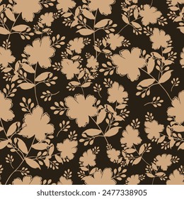 Elegante diseño floral sin costuras en color negro y dorado. Estampados de tela de moda. Ilustración vectorial