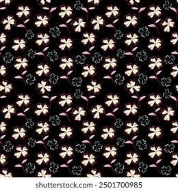 Elegant floral seamless pattern in black and gold color design. Trendy fabric prints. Vector illustration