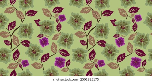 Elegant floral seamless pattern in black and gold color design. Trendy fabric prints. Vector illustration