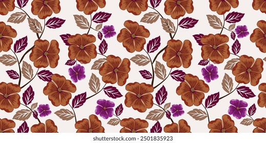 Elegant floral seamless pattern in black and gold color design. Trendy fabric prints. Vector illustration