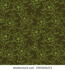 Elegant floral seamless pattern in black and gold color design. Trendy fabric prints. Vector illustration