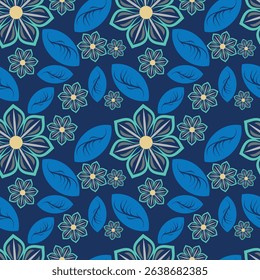 Elegant floral seamless pattern in cool tones. Vector illustration for print, fabric, cover, packaging, interior decor, blog decoration and other your projects.
