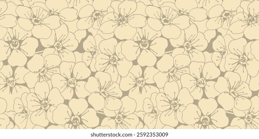 Elegant floral seamless pattern.  Delicate beige blossoms create a calming, romantic background ideal for websites, textiles, or packaging.