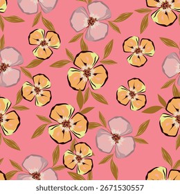 Elegant floral seamless pattern with delicate flowers and leaves. Perfect for backgrounds, textiles, wallpapers, and more. Vintage, romantic style
