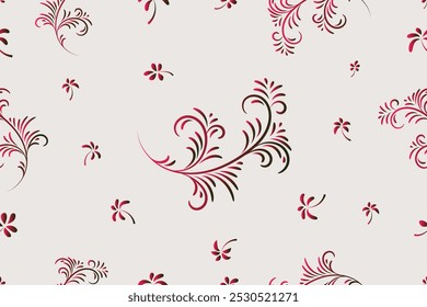 Elegant floral seamless pattern, for fabric, textile, clothing, wrapping paper, cover, home decor, abstract background vector illustration. Gradient red and black colors on beige background.