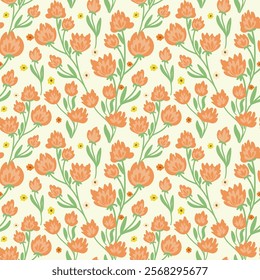 Elegant floral seamless pattern featuring fields flowers and hearbs. Perfect for wrapping, textile, fabric, cover and more