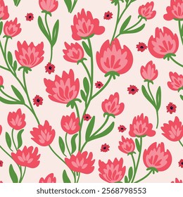 Elegant floral seamless pattern featuring fields flowers and hearbs. Perfect for wrapping, textile, fabric, cover and more