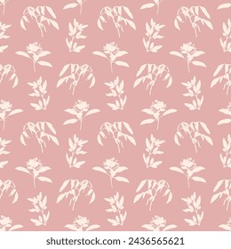 Elegant floral seamless pattern with foliage and branches, endless texture background, ink sketch art. Vintage style botanical vector illustration for wedding invitations, wallpaper, textile