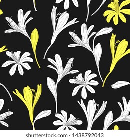 Elegant floral seamless pattern. Hand drawing, vintage background with flowers, sketch. For textiles, packaging, wrapper, fabric, wallpaper