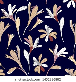 Elegant floral seamless pattern. Hand drawing, vintage background with flowers, sketch. For textiles, packaging, wrapper, fabric, wallpaper