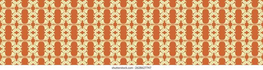 Elegant floral seamless pattern with intricate symmetrical designs. Perfect for wallpaper, fabric, textile, wrapping, background, or decorative use in digital and print projects.