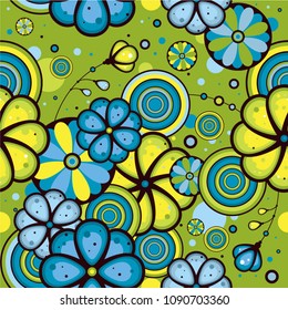 Elegant floral seamless pattern on green background. Beautiful collection. Fabric and wrapping paper template.