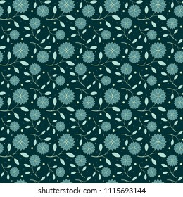 Elegant floral seamless pattern on green background. Vector illustration for fabric decoration. Template for textile and wrapping paper.