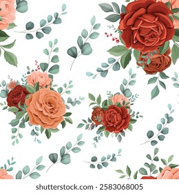 Elegant floral seamless pattern with red flower decoration