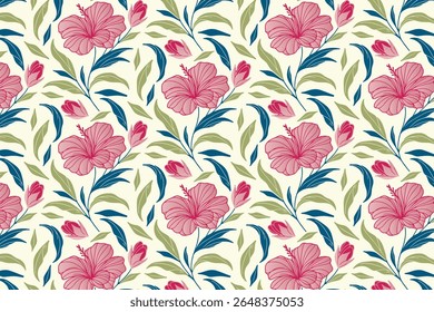 elegant floral sketch pattern with soft seamless composition of rose and leaf outlines for gift wrapping paper, home textile, and modern fashion fabric


