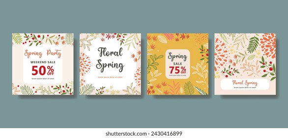 elegant floral spring templates. for social media template, mobile apps, sale, cards, invitations, banners. vector illustration