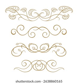 Elegant floral swirl dividers with ivy-style leaves. Vintage botanical line art for invitations and decorative layouts.