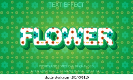 plantilla de efecto de texto de color verde, blanco, flor y color verde con estilo de negrita 3d para logotipo y marca comercial