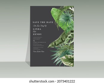Elegant floral tropical watercolor wedding invitation card template