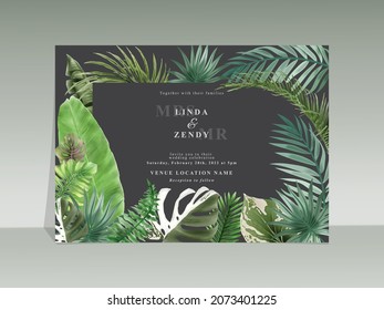 Elegant floral tropical watercolor wedding invitation card template
