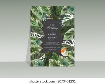 Elegant floral tropical watercolor wedding invitation card template