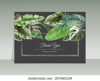 Elegant floral tropical watercolor wedding invitation card template