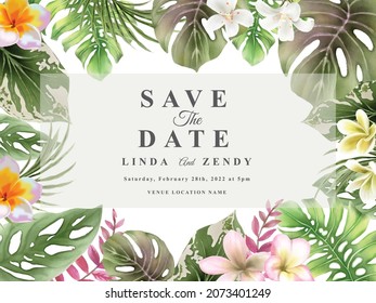 Elegant floral tropical watercolor wedding invitation card template