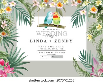 Elegant floral tropical watercolor wedding invitation card template