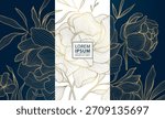 Elegant floral vector background, flower gold line patterns, leaves, oriental ornaments, Chinese, Japanese art. Luxury wedding invitations, spring greeting cards, anniversary posters, vintage royal
