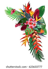 Elegant floral vector composition. A print for a tshirt. Tropical flowers . Vintage style illustration.Isolated on white background