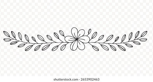 Elegant Floral Vector Divider Transparent PNG Image with Delicate Leaves and Flower Design