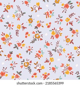 Elegant floral vector pattern in small flowers. Vintage print. Seamless texture with cute abstract flowers in childish style. Simple pretty flowers with leaves. Modern background for textiles