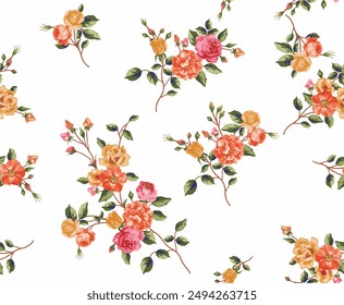Elegant floral vector pattern in small flowers. Vintage print. Seamless texture with cute abstract flowers on white background. Simple pretty flowers with leaves.