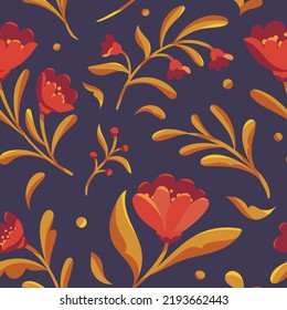 Elegant Floral vector seamless pattern. Delicate botanical wallpaper. Repeatable background with leaves and flowers