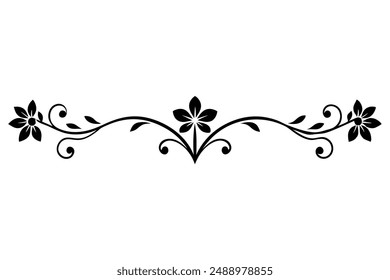 Elegant floral vintage divider line silhouette vector illustration, perfect for adding a touch of classic charm to your design projects, borders, and decorative elements