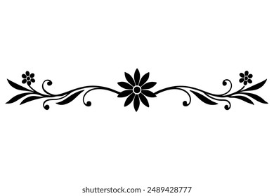 Elegant floral vintage divider line silhouette vector illustration, perfect for adding a touch of classic charm to your design projects, borders, and decorative elements