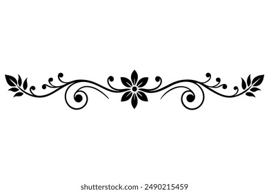 Elegant floral vintage divider line silhouette vector illustration, perfect for adding a touch of classic charm to your design projects, borders, and decorative elements
